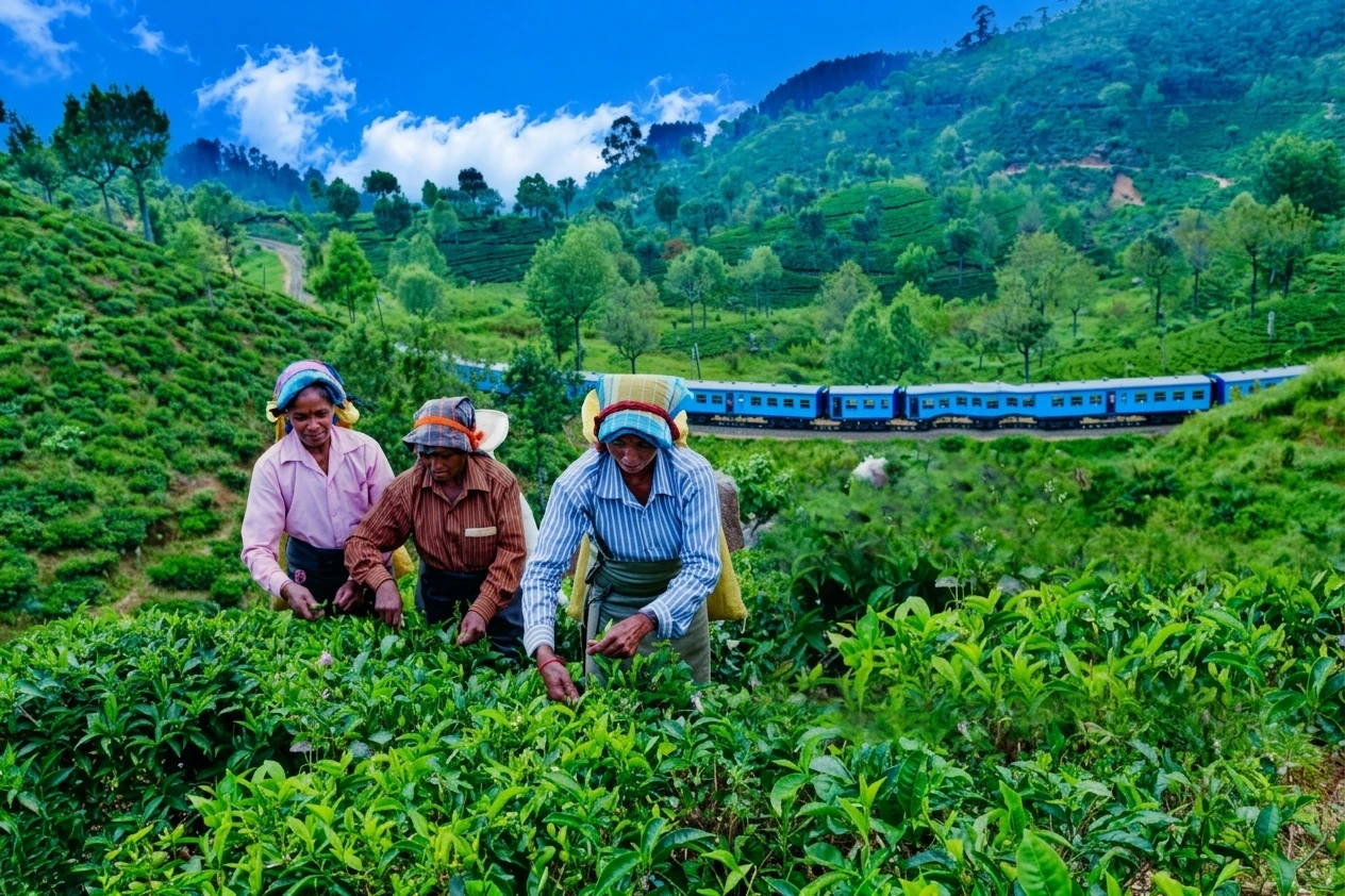 Sri Lanka hill-country train through tea estates
