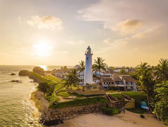 Galle Fort colonial street at golden hour
