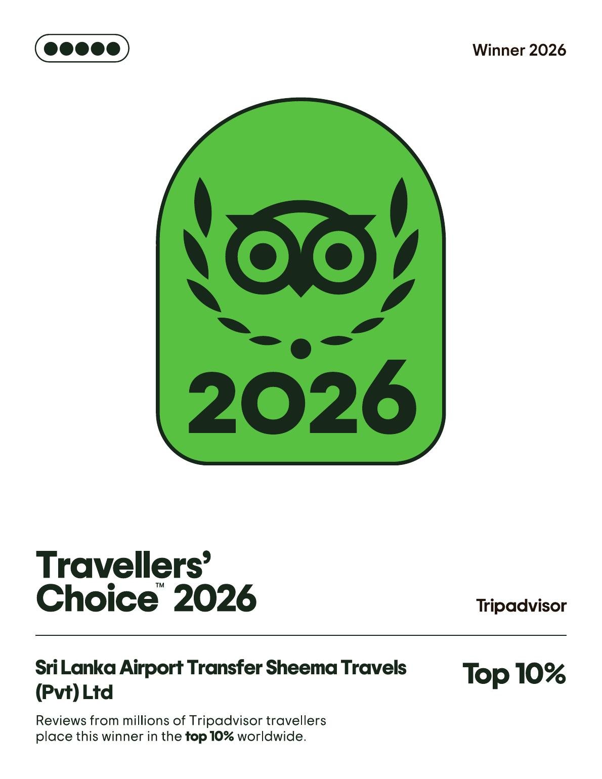 Tripadvisor Travellers Choice 2026 award for Sri Lanka Airport Transfer Sheema Travels
